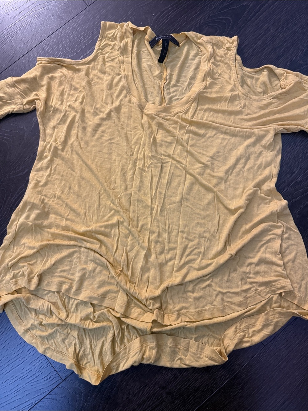 BCBGMaxAzria Mustard Yellow Cold-Shoulder V-Neck Top